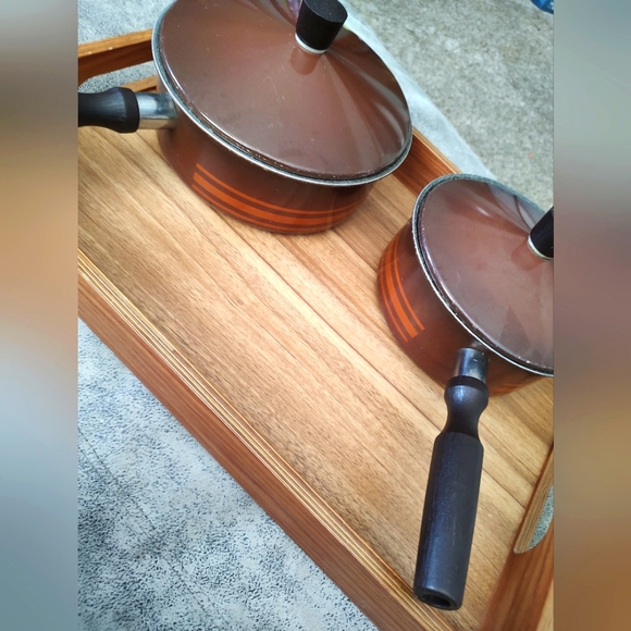 Vintage MCM Regal Ware Inc striped wooden handled 2 and 5 qt pots with lids - Picture 15 of 15